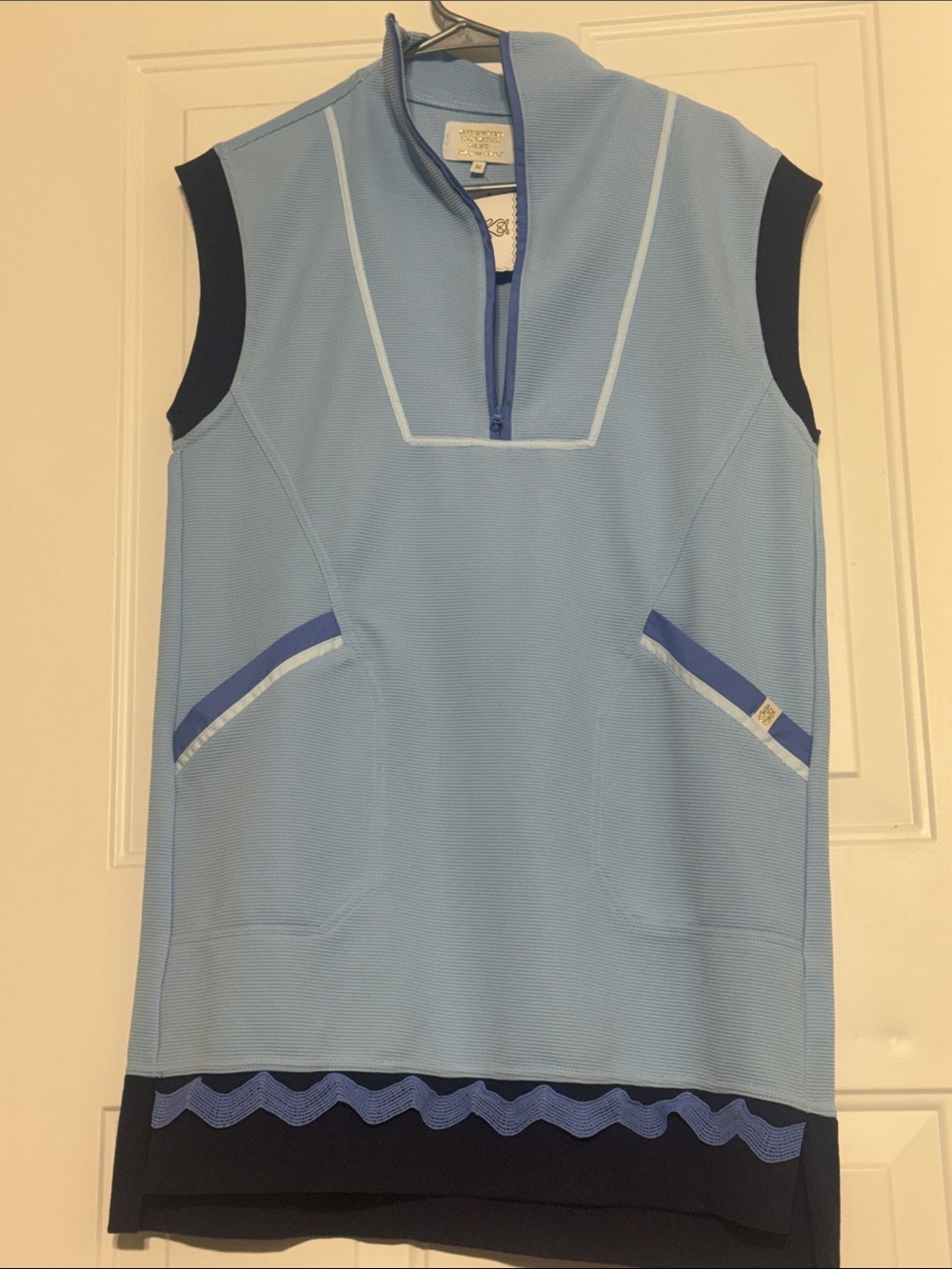Simply Southern Light Blue and Navy Sleeveless Polo Dress